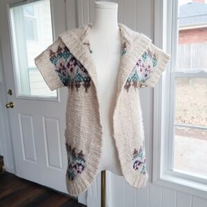 Vtg Aeropostale Womens Cardigan Large Cabincore Nordic Hood Alpaca Wool Sweater